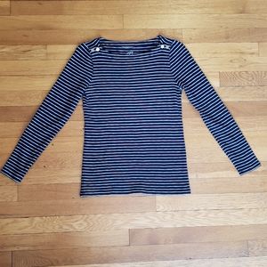 J Crew Navy and White Striped Boatneck Tee